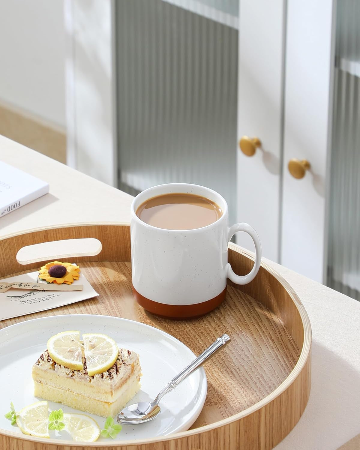 Zestaw kubków do kawy MALACASA, zestaw kubków kamionkowych 350ml dla 4 osób, nowoczesne kubki do kawy do herbaty, soku, latte, cappuccino, gorącej czekolady. Można myć w zmywarce i używać w kuchence mikrofalowej, seria TARA, kolor khaki biały