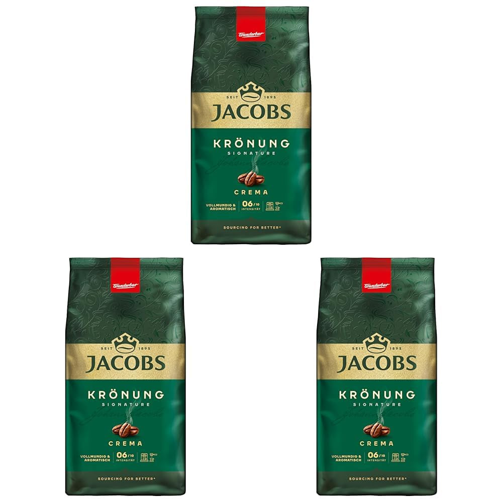 Jacobs Café Crema Gold Kaffeebohnen 1Kg – Vollmundig, Aromatisch, Fruchtige Notes, Arabica & Robusta Bohnen, Intensität 5/10, Ideal Für Café Crema Naty Shop Krönung Crema 3 x 1 Kg