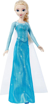 Mattel Toys Disney Frozen Elsa śpiewająca lalka w kultowym stroju, śpiewa „Let It Go” z filmu Disneya w języku angielskim, francuskim, niemieckim, włoskim, JDL58