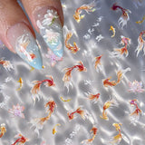 JMEOWIO 3D Nagelsticker Koi Fisch Nail Art Naklejka Selbstklebend Nagelaufkleber 5D Stereoskopisch Dekoration Nageldesign Zubehör 1 Blatt