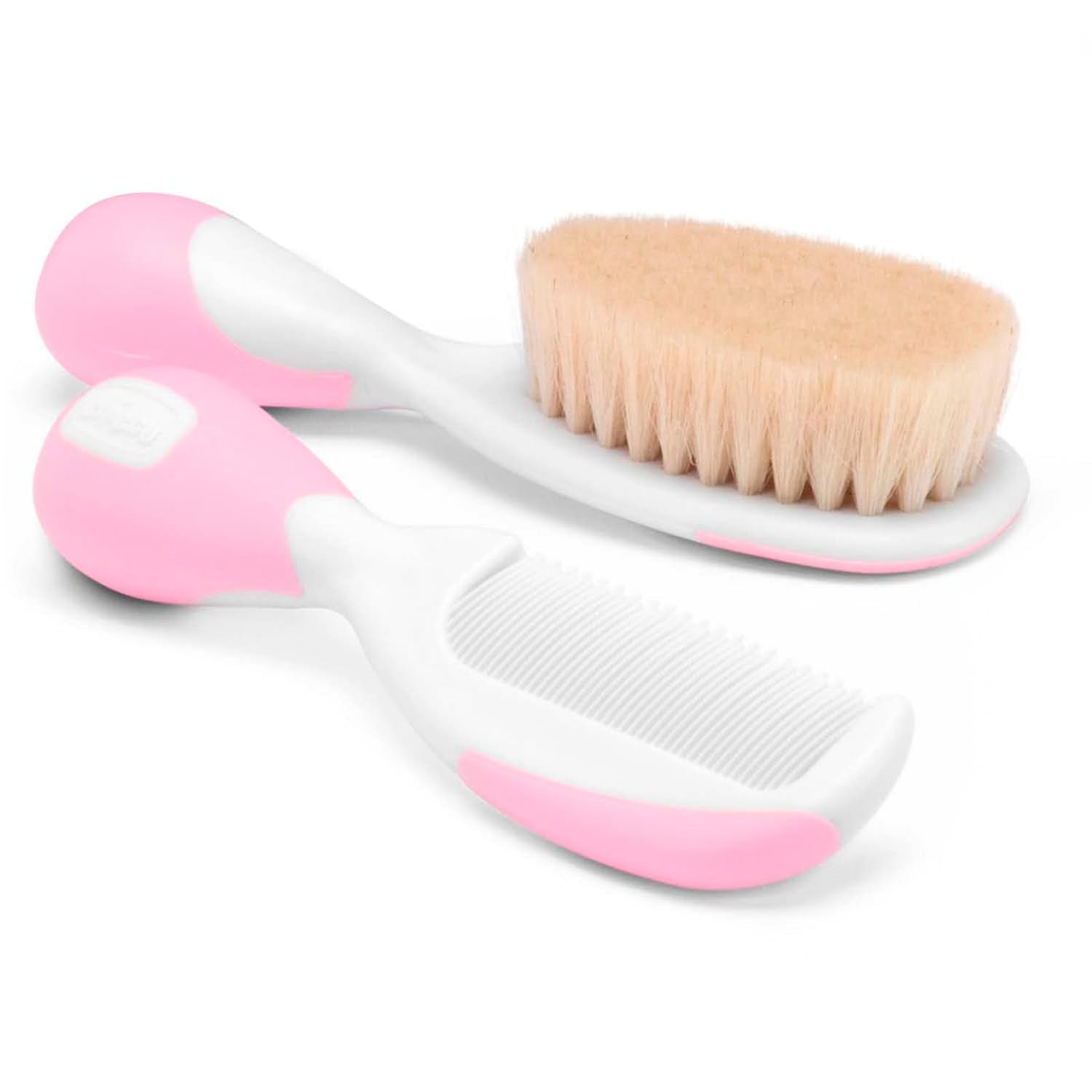 Zestaw szczoteczek i grzebieni Chicco Baby, szczotka dla niemowląt z miękkim naturalnym włosiem, grzebień z zaokrągloną końcówką, antypoślizgowa rączka, prezent na przyjęcie dla niemowląt - artykuły dla noworodków od 0 miesiąca życia Dzieci - kąpiel i pielęgnacja skóry Naty Shop różowy