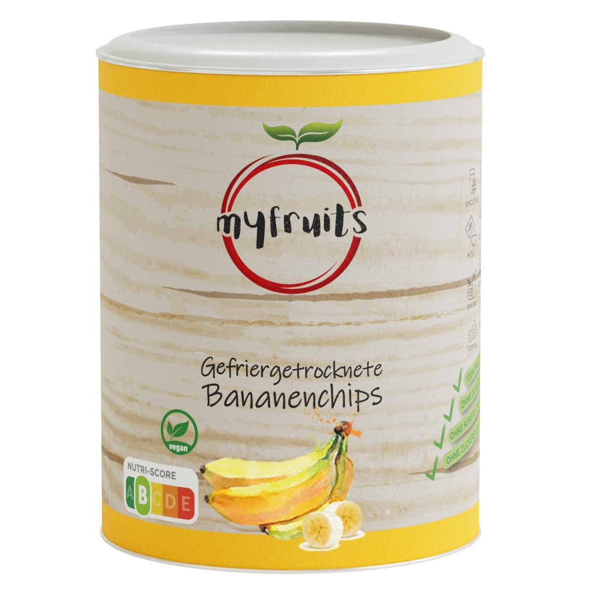 myfruits chipsy bananowe (plastry banana), liofilizowane, 100g, bez dodatków, 100% banany, owoce liofilizowane bez dodatku cukru Naty Shop produkty suszone 100 G (1 opakowanie)