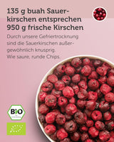 Wiśnie gorzkie liofilizowane BUAH® | Całe wiśnie jako przekąska lub do musli | Idealny zamiennik słodyczy | Wegańskie i bez dodatku cukru | 135g Naty Shop produkty suszone