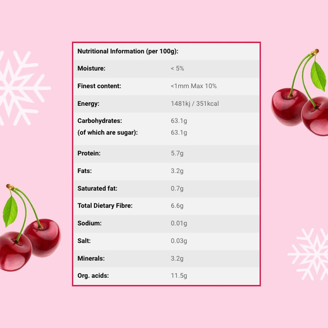 Wiśnie liofilizowane kawałki 100g - Owoce liofilizowane - Owoce suszone liofilizowane - Wiśnie suszone gorzkie - Idealne do pieczenia, dekoracji ciast, przekąsek, musli i deserów Produkty suszone Naty Shop