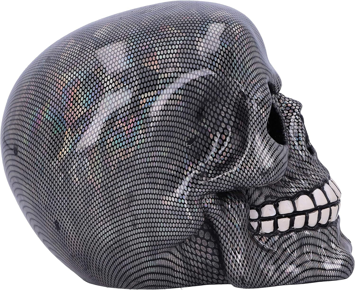 Holograficzna srebrna kabaretka czaszka srebrna holograficzna kabaretka ozdoba czaszka srebrne 16,5cm statuetki i rzeźby Naty Shop