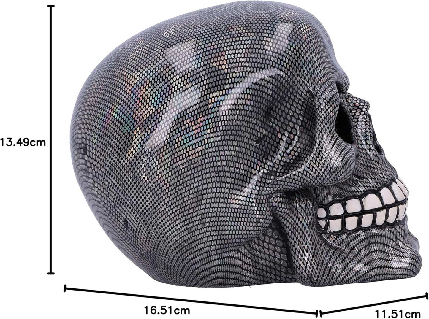 Holograficzna srebrna kabaretka czaszka srebrna holograficzna kabaretka ozdoba czaszka srebrne 16,5cm statuetki i rzeźby Naty Shop