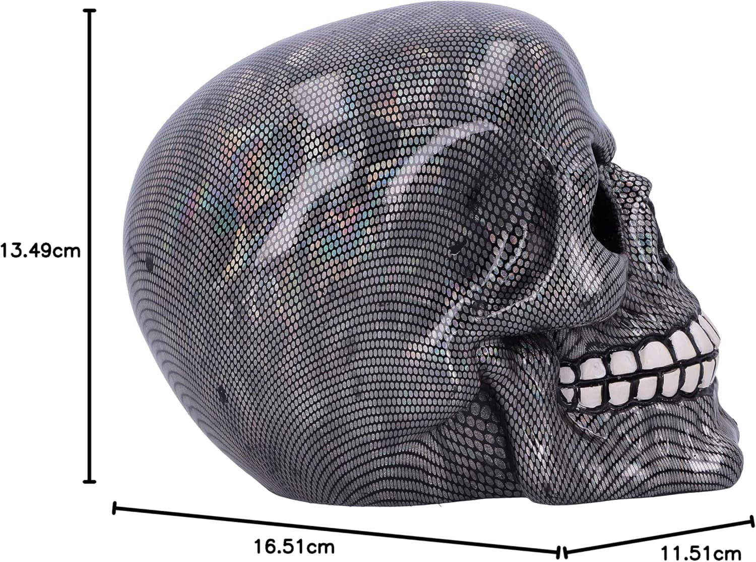 Holograficzna srebrna kabaretka czaszka srebrna holograficzna kabaretka ozdoba czaszka srebrne 16,5cm statuetki i rzeźby Naty Shop
