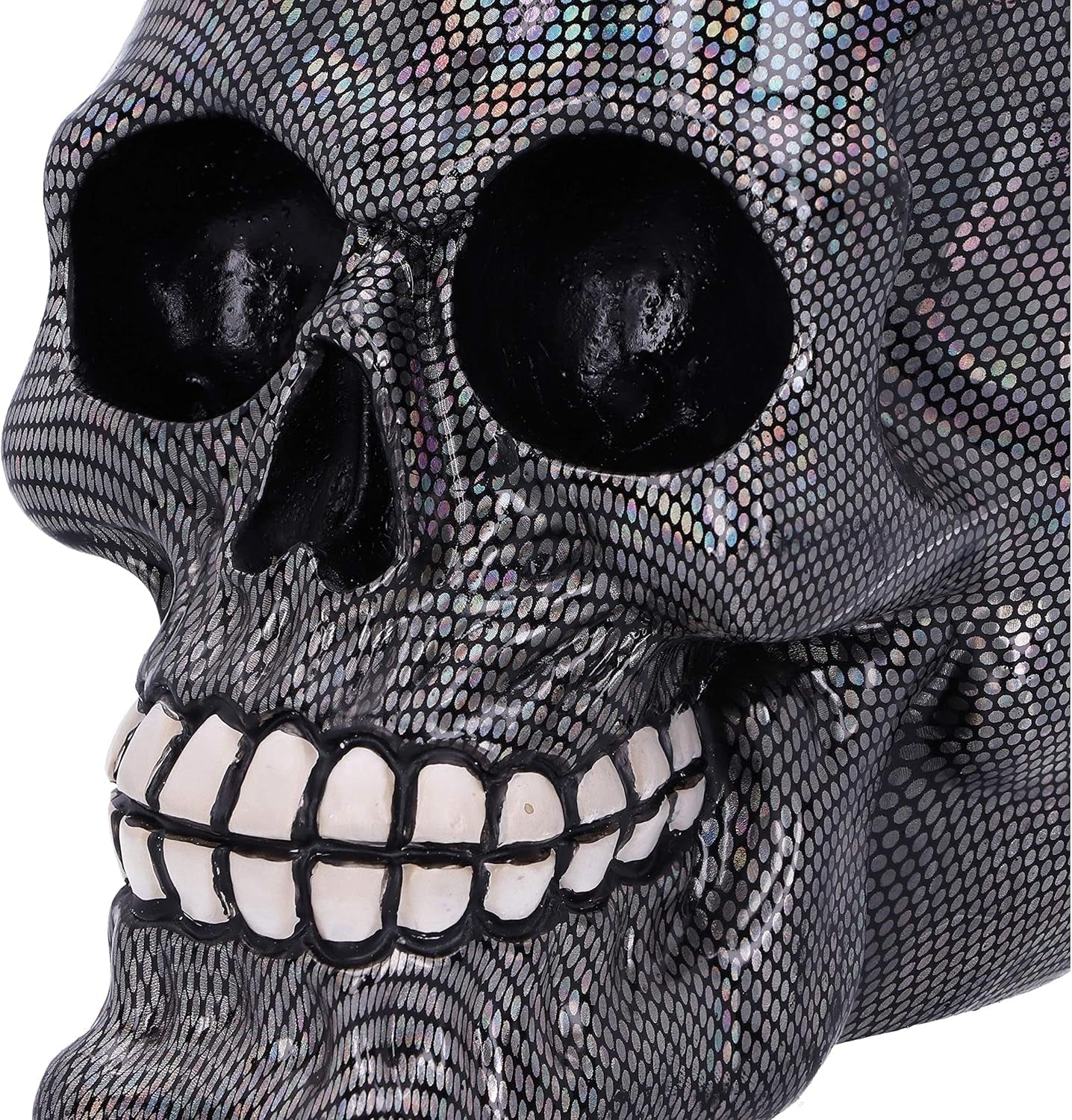 Holograficzna srebrna kabaretka czaszka srebrna holograficzna kabaretka ozdoba czaszka srebrne 16,5cm statuetki i rzeźby Naty Shop