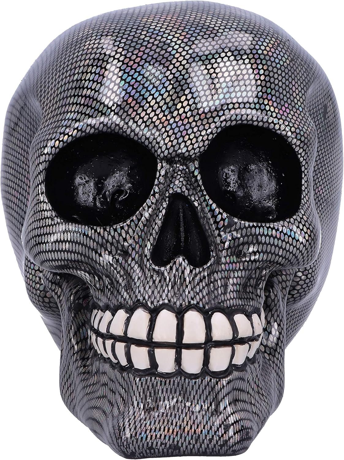 Holograficzna srebrna kabaretka czaszka srebrna holograficzna kabaretka ozdoba czaszka srebrne 16,5cm statuetki i rzeźby Naty Shop