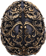 Renesansowa czaszka, 19 cm, żywica, czarno-złota, złoty wzór barokowy, czarna ozdoba czaszki, dekoracja gotycka, odlana z najwyższej jakości żywicy syntetycznej, ręcznie malowane przez ekspertów statuetki i rzeźby Naty Shop