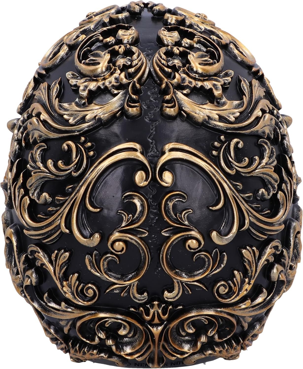 Renesansowa czaszka, 19 cm, żywica, czarno-złota, złoty wzór barokowy, czarna ozdoba czaszki, dekoracja gotycka, odlana z najwyższej jakości żywicy syntetycznej, ręcznie malowane przez ekspertów statuetki i rzeźby Naty Shop