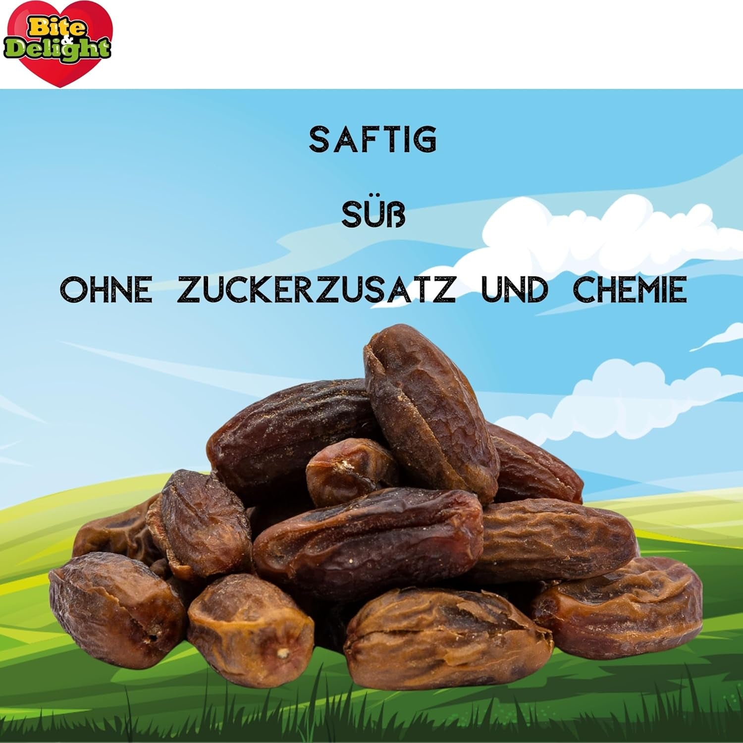 Bite & Delight suszone daktyle - Całe, suszone i naturalne - Aromatyczne słodycze - Pyszne i soczyste - Gotowe przekąski owocowe - Wegańskie - Bez dodatku cukru - 1250g Naty Shop produkty suszone