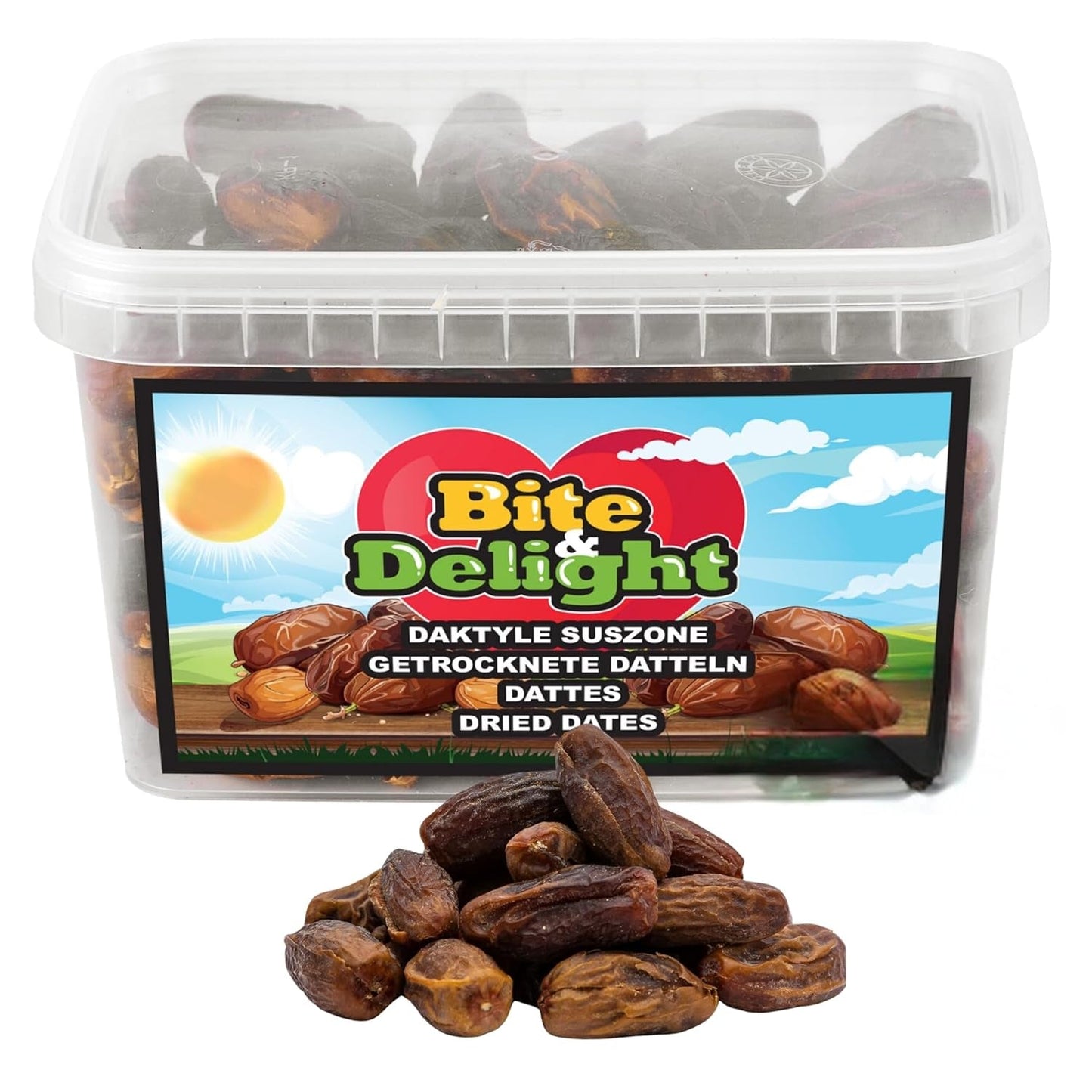 Bite & Delight suszone daktyle - Całe, suszone i naturalne - Aromatyczne słodycze - Pyszne i soczyste - Gotowa przekąska owocowa - Wegańska - Bez dodatku cukru - 1250g Naty Shop Produkty suszone 1000 Ml