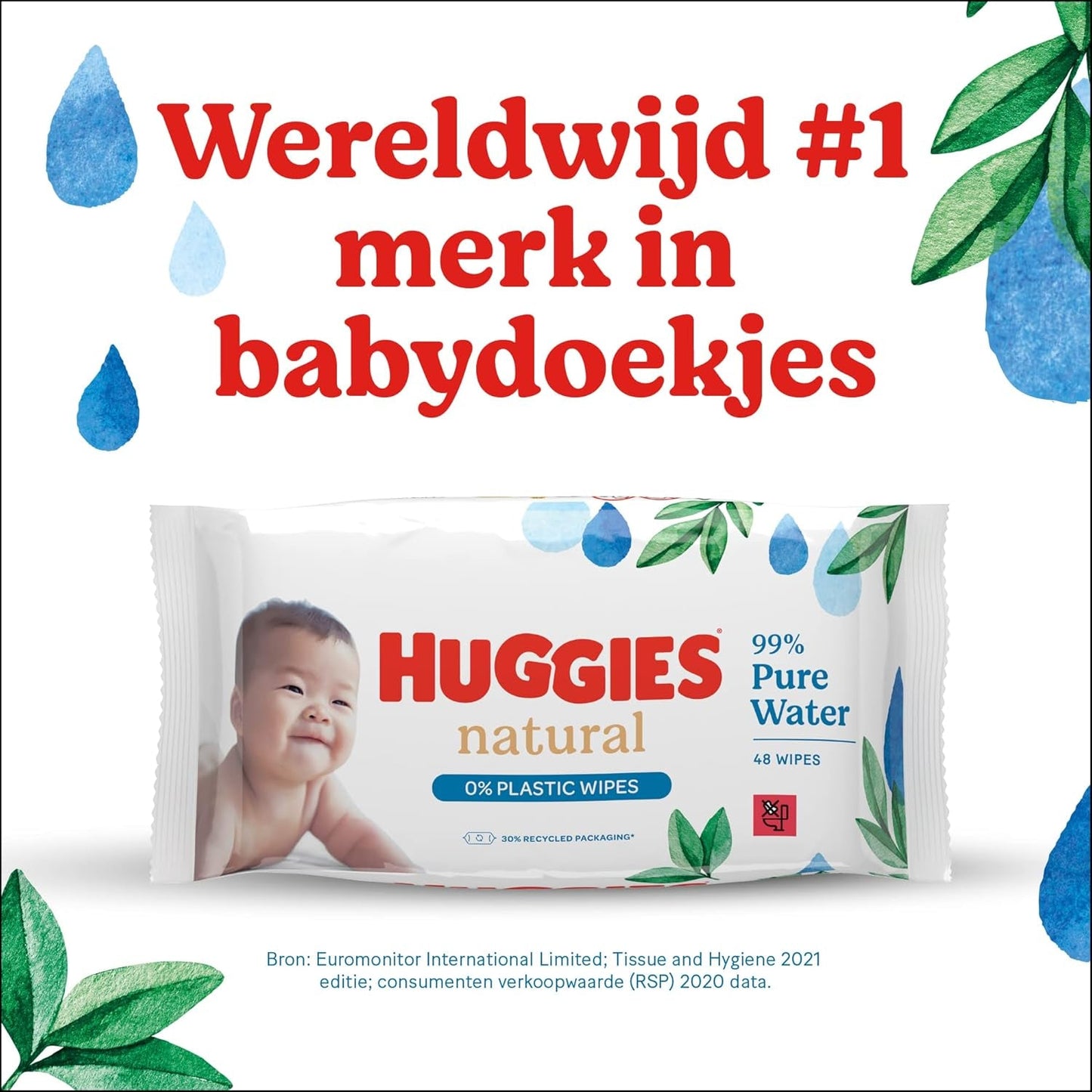 Huggies Biodegradowalne, naturalne chusteczki nawilżane dla wrażliwych dzieci, 8 x 48 chusteczek, opakowanie zbiorcze