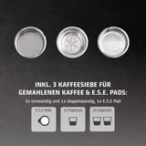Caso Espresso Gourmet - Ekspres do kawy z kolbą ze stali nierdzewnej, wydajna pompa Ulka 19 Bar, ze spieniaczem do mleka, do kawy mielonej lub kapsułek z kawą ESE, na 2 filiżanki, z podgrzewaczem do filiżanek