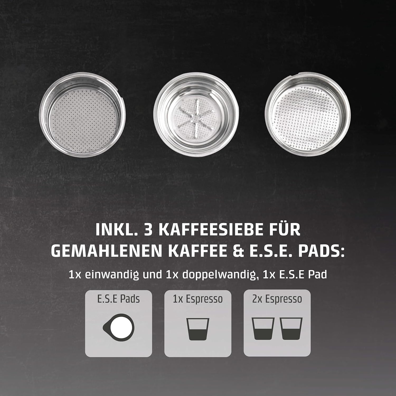 Caso Espresso Gourmet - Ekspres do kawy z kolbą ze stali nierdzewnej, wydajna pompa Ulka 19 Bar, ze spieniaczem do mleka, do kawy mielonej lub kapsułek z kawą ESE, na 2 filiżanki, z podgrzewaczem do filiżanek