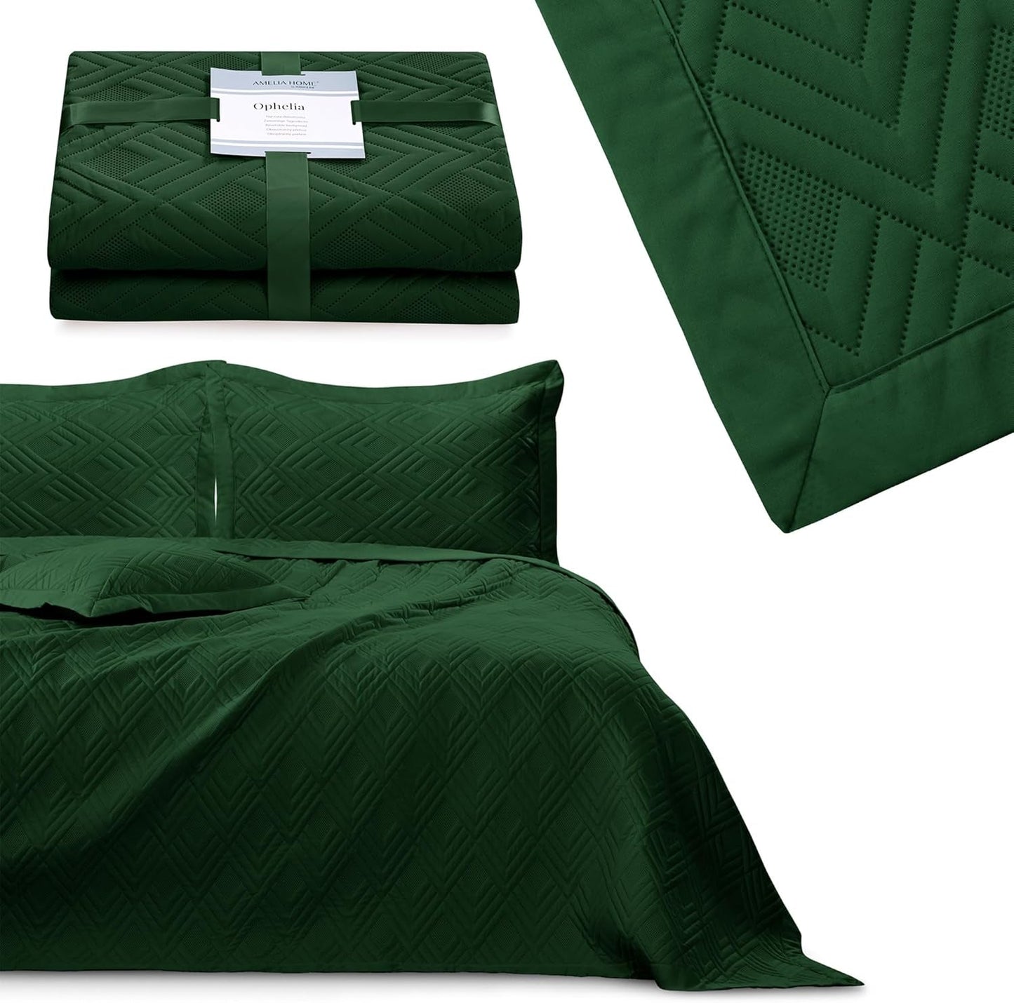 Ameliahome Narzuta 170X210 cm Dwustronna narzuta na łóżko Pikowanie ultradźwiękowe Poliester Ofelia Ciemnozielone Łóżka i koce Besuche den AmeliaHome-Store