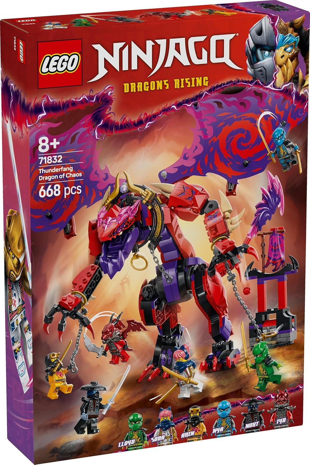 LEGO NINJAGO Smok chaosu Thundertooth — zabawka z 6 minifigurkami ninja — zestaw konstrukcyjny do odgrywania ról dla chłopców i dziewcząt w wieku od 8 lat — prezenty dla fanów serialu telewizyjnego „Powrót smoków” 71832 Zestawy do budowania Zobacz sklep LEGO