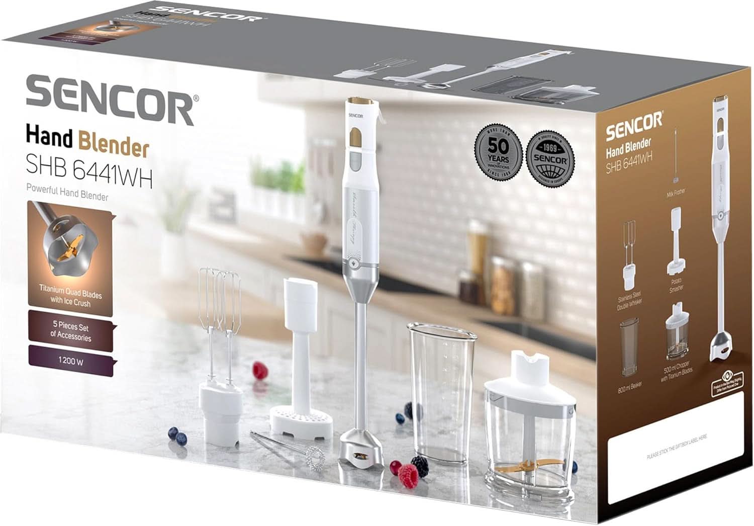 Mikser stojący Sencor Multifunktionaler, Ultra-Leistungsstark, 6 w 1, 1200 W, Mit Doppel-Schneebesen, Zerkleinerer & Mousseur, Kartoffelstampfer, Quadblade-Klingen Aus Titan, Stufenlose Bucatarie Naty Shop