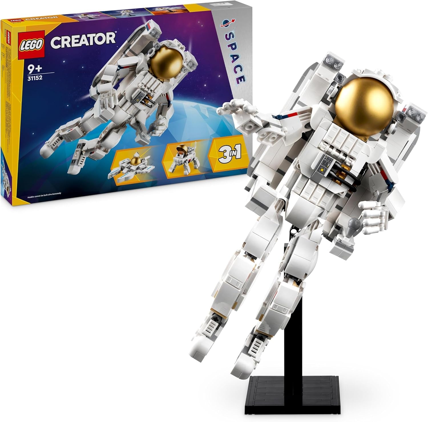 LEGO Creator 3 w 1 zabawka astronauta kosmiczna, model psa i statku kosmicznego dla dzieci, dekoracje do przedszkola, kreatywny prezent dla chłopców i dziewcząt w wieku 9 lat 31152 Zestawy do budowania Besuche den LEGO-Store Single