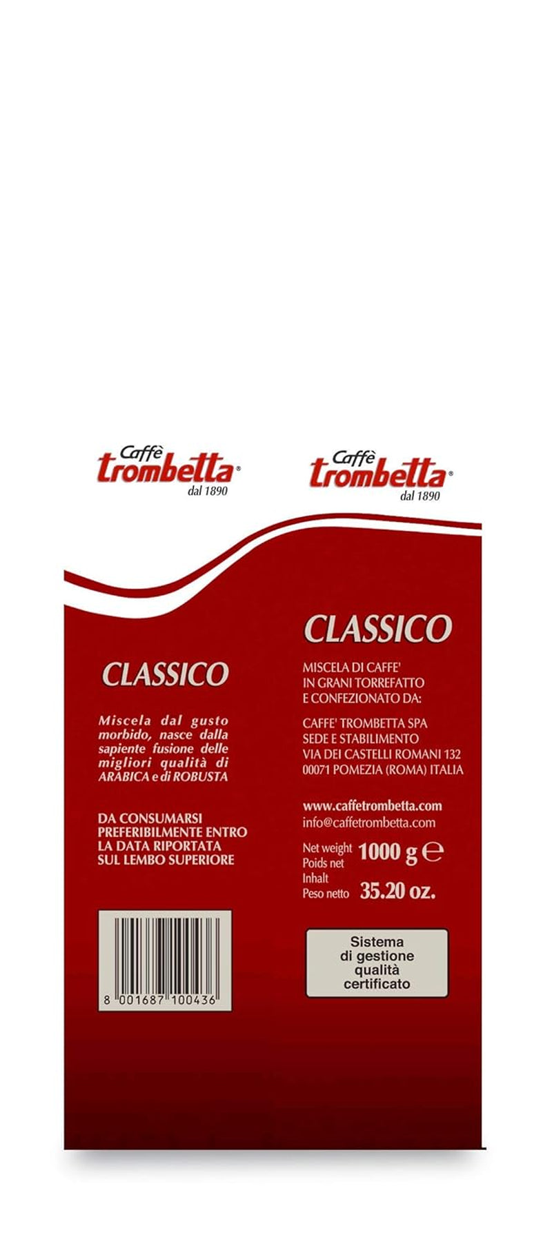 Caffè Trombetta Italien Kaffee Geröstete Kaffeebohnen, klasyczna. Eine perfekte Harmonie zwischen Aroma und Körper - 1 kg