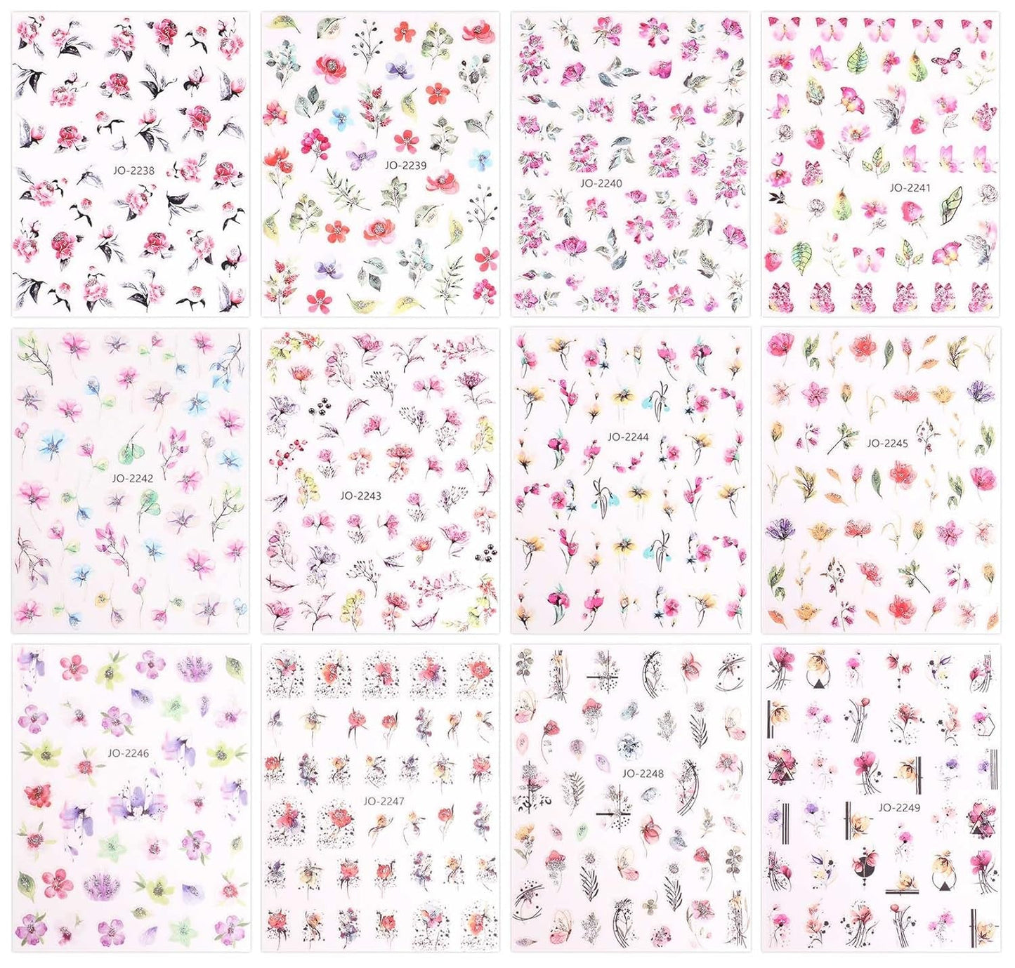 JMEOWIO Nagelsticker Frühling Blume 12 Blatt Nail Art Naklejka Selbstklebend Nagelaufkleber Blätter Dekoration Nageldesign Zubehör