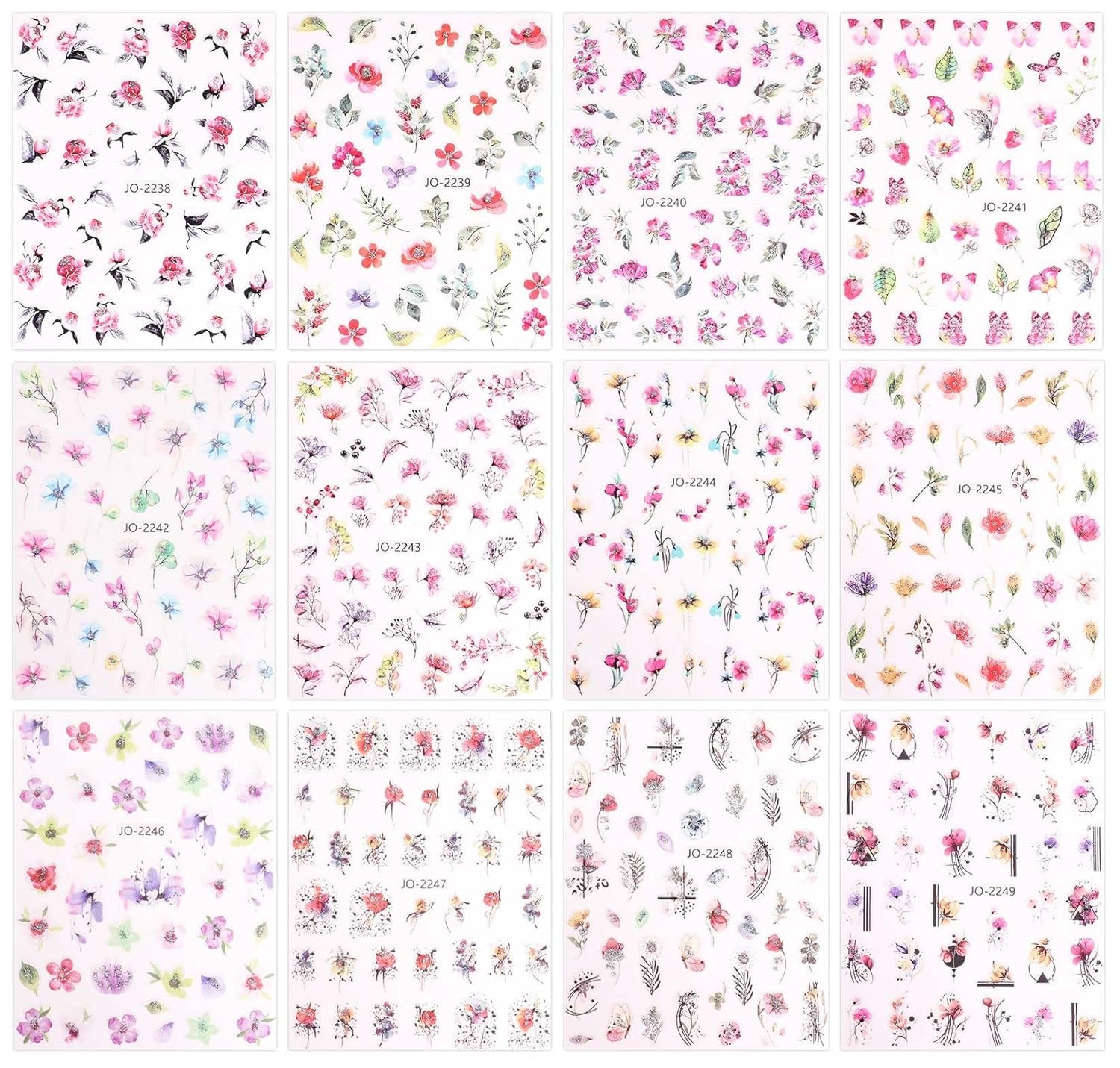 JMEOWIO Nagelsticker Frühling Blume 12 Blatt Nail Art Naklejka Selbstklebend Nagelaufkleber Blätter Dekoration Nageldesign Zubehör