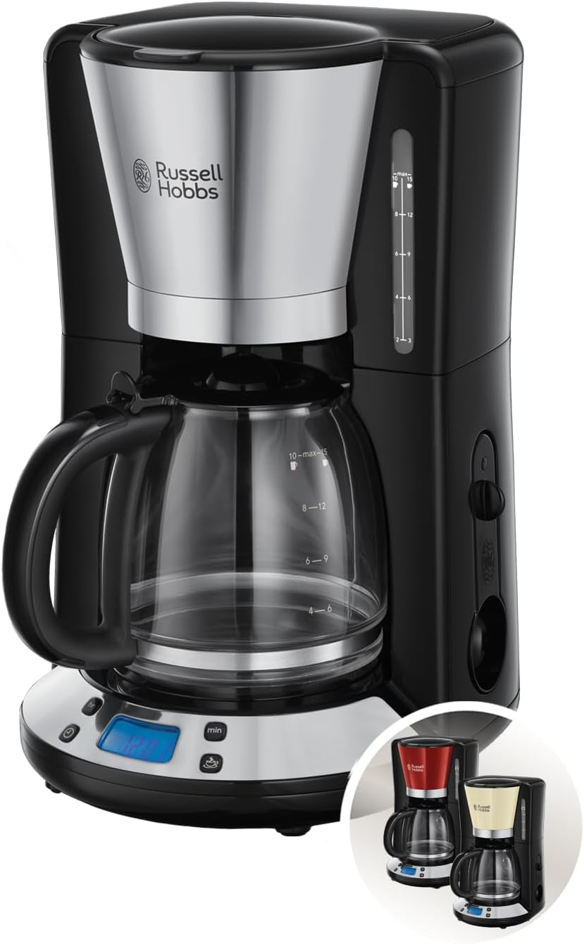 Ekspres do kawy Russell Hobbs [cyfrowy minutnik, słuchawka prysznicowa zapewniająca optymalną ekstrakcję i aromat] Colors+ Creme (1 do 10 filiżanek, szklana karafka 1,25 l, płyta grzewcza, 1100 W) Ekspres do kawy z filtrem 24033-56