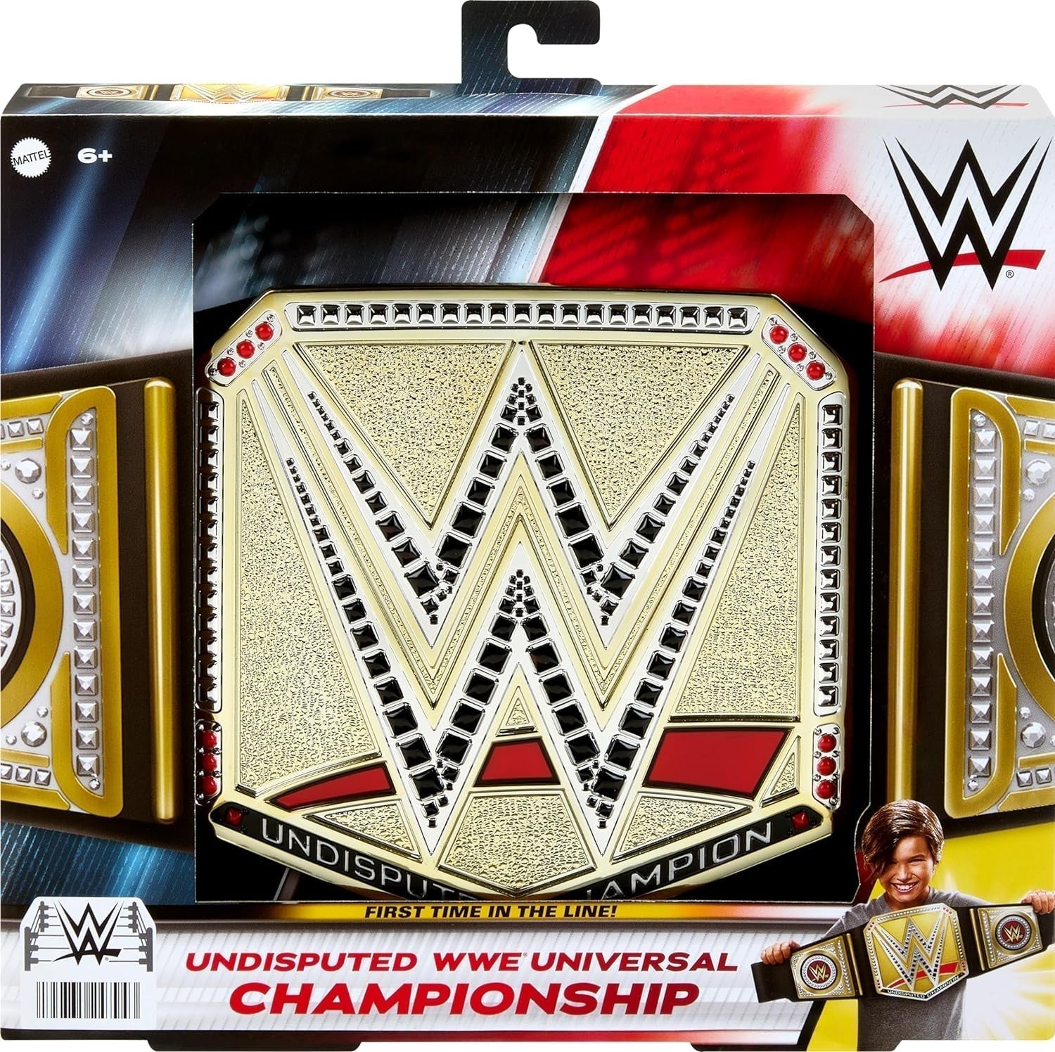 Mattel Mattel Pas mistrzowski WWE, niekwestionowane odgrywanie ról i kostium WWE Universal Championship, ok. Pasek ze sztucznej skóry o długości 100 cm z unikalnym dopasowaniem, figurki HYJ35 Naty Shop