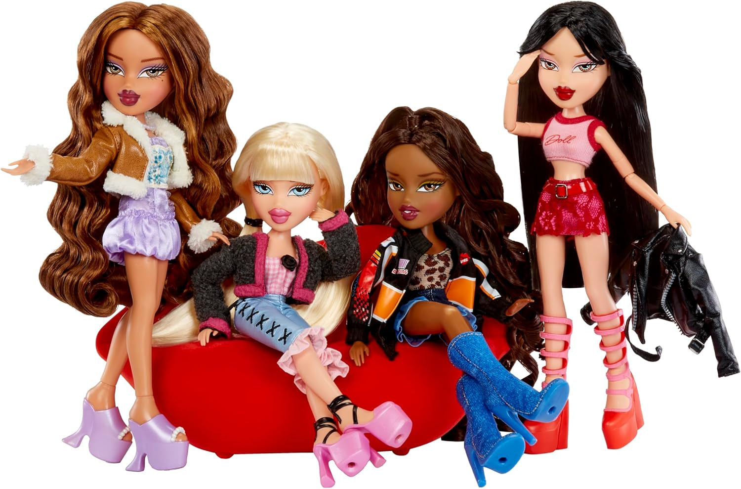 Bratz wychodzi! - Jade - 1 lalka kolekcjonerska z akcesoriami, strojem, torbą, okularami przeciwsłonecznymi i pędzelkiem - Zabawka dla dzieci - wiek powyżej 6 lat, kolor czerwony