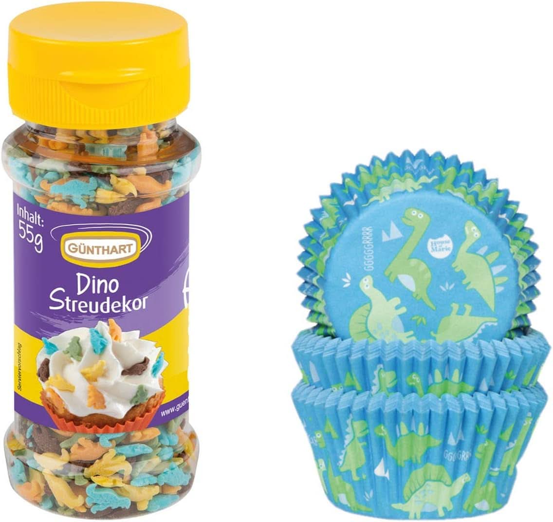 Zestaw Günthart Backdecor, posypki Dino, 55 gramów i 50 torebek papierowych Sprinkles Naty Shop