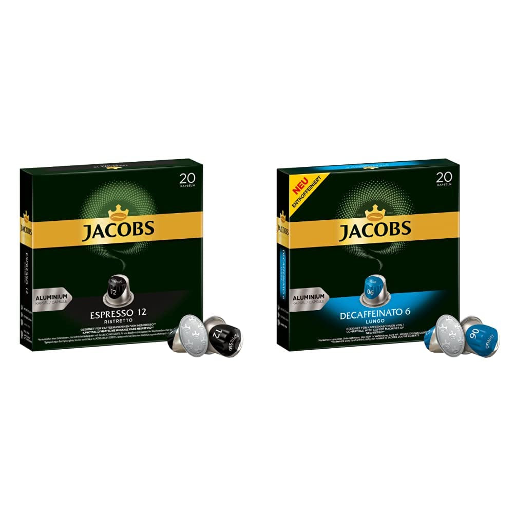 Kaffeekapseln Espresso Ristretto, Intensität 12 von 12, 10 x 20 Getränke & Kaffeekapseln Lungo Decaffeinato- Intensität 6- 200 Kapseln kompatybilny z Nespresso, 10er Pack, 10 x 20 Getränke