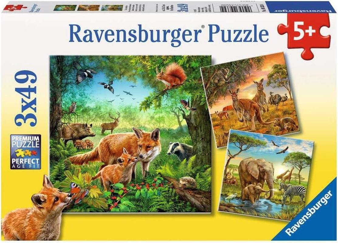 Ravensburger Puzzle dla dzieci - 09330 Zwierzęta Ziemi - Puzzle dla dzieci od 5 lat, składające się z 3X49 elementów Puzzle Naty Shop Fotografic