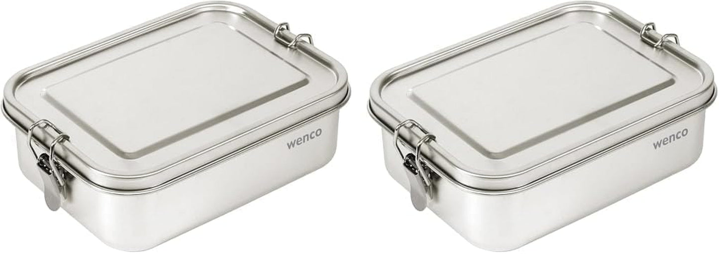 Pudełko śniadaniowe Wenco ze stali nierdzewnej, 2 przegródki, duża pojemność, 850 ml. Pudełko śniadaniowe Wodoodporne. Można myć w zmywarce. Zawiera wymienny silikonowy pierścień 18,5 x 14 x 5,5 cm. Srebrny (2 szt.). Pudełka do przechowywania żywności Naty Shop 850 ml (2 szt.).