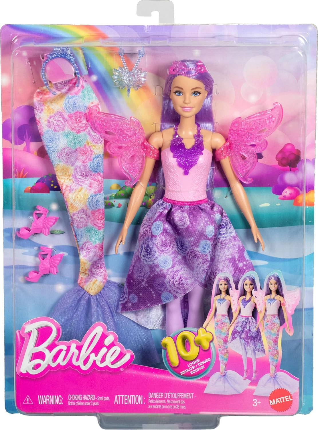 Zestaw 3 w 1 dla lalki Barbie z 8 akcesoriami, w tym ogonem syreny, skrzydłami wróżki, królewskimi naszyjnikami, butami i nie tylko dla ponad 10 różnych stylizacji, JCP74