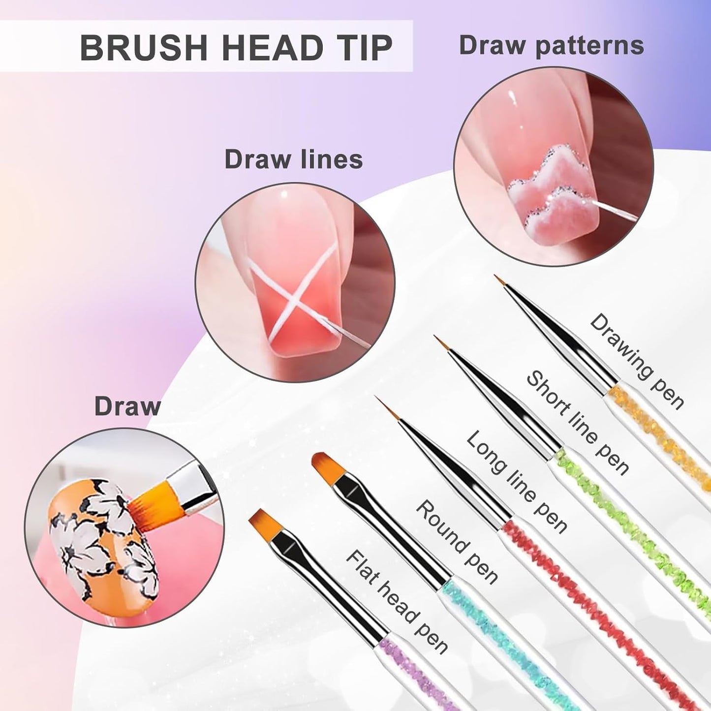 5 Stück Nagel Pinsel, Pinsel Für Gelnägel, Nageldesign Pinsel, Narzędzia do zdobienia paznokci, Für Herstellen Von Nagellack, Punktieren, Feinmalerei, DIY