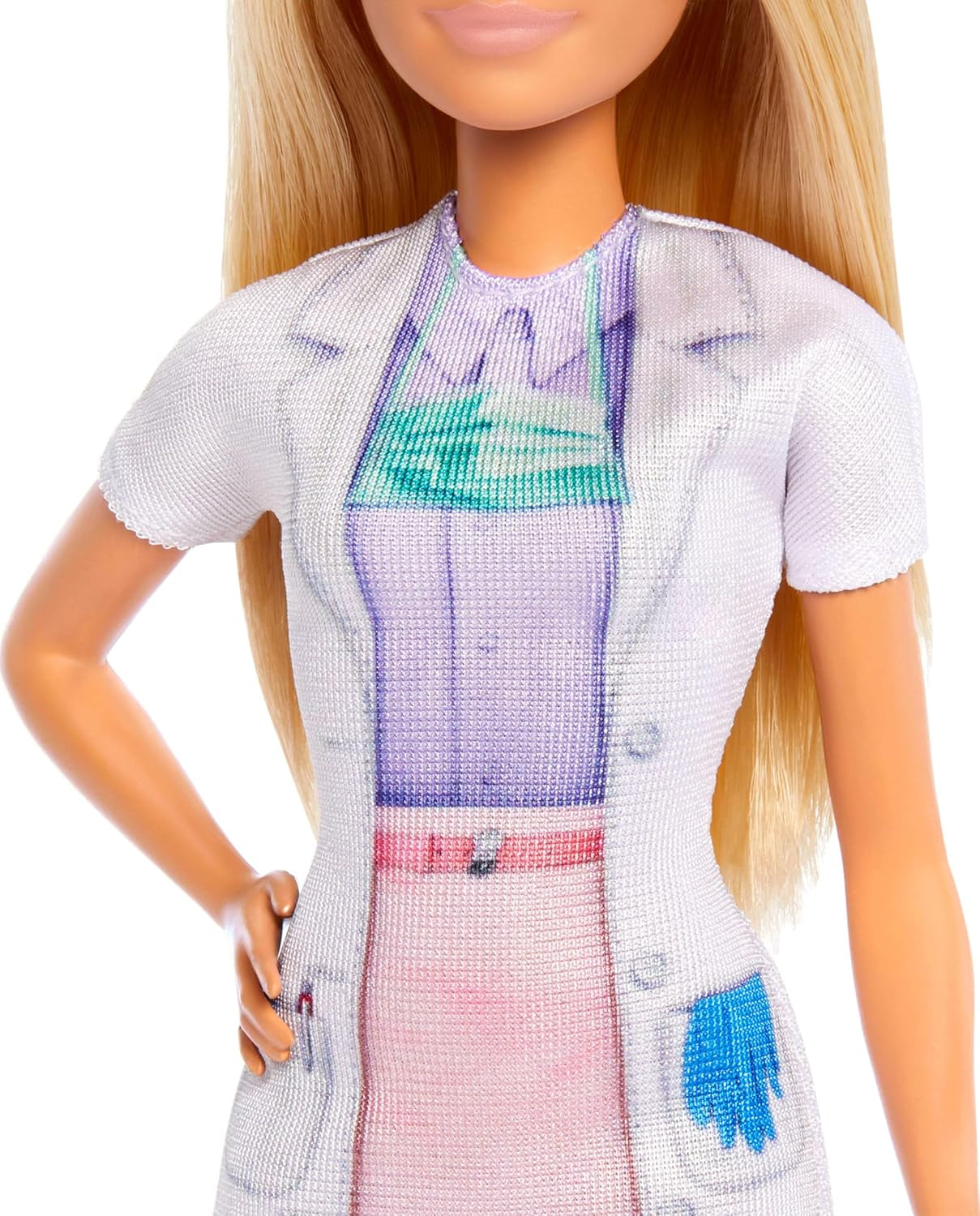 Lalka dentystka Barbie, modna lalka z blond włosami, niebieska sukienka i fartuch laboratoryjny, 1 lalka dziecięca, akcesoria egzaminacyjne i różne akcesoria, JCR74