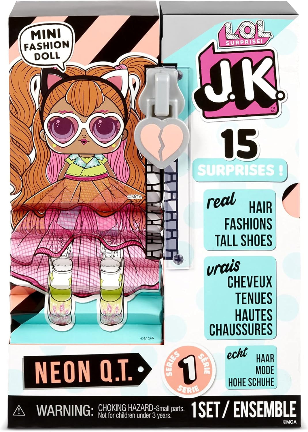 LOL niespodzianka! 570776E7CAZ JK Mini Fashion Doll - 15 niespodzianek, ubrań i akcesoriów - Kolekcje - Neon QT