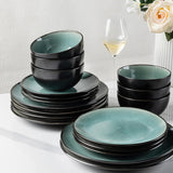 GBhome Zestaw porcelanowych naczyń obiadowych dla 4 osób 12-częściowy zestaw naczyń z glazurą reaktywną Ręcznie robiony zestaw misek i talerzy do kuchenki mikrofalowej i mycia w zmywarce Kolor benzyny GDW025WB-EU