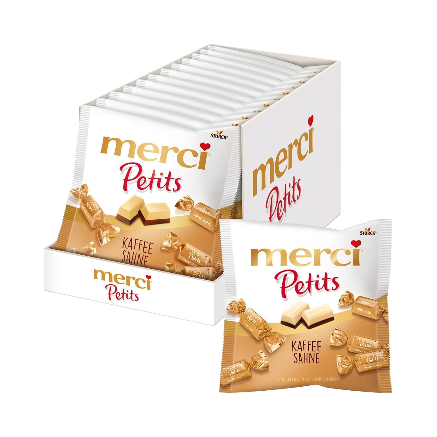 Krem kawowy Merci Petits - 12 x 125 g - Małe praliny z białej czekolady na delikatnej czekoladzie z kremem kawowym - Praliny czekoladowe pakowane pojedynczo
