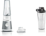 Bosch Mini-mikser stojący Vitapower Serie 2 MMB2111S, mikser wysokoobrotowy, Bis Zu 40 000 obr./min, Tritan Togo-Flasche 0,6 l, Trinkdeckel, Bruchsicher, Spülmasch.Geeignete Teile, 450W, Silber/Schwarz Kitchen Naty Shop Bundle Mit Togo-Flasche Silber / Weiß