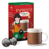 ESPRESTO Toffee Nut Latte, kompatybilne z K-fee i ALDI EXPRESSI*, aromatyzowana kawa mleczna, certyfikat RFA, 96 kapsułek