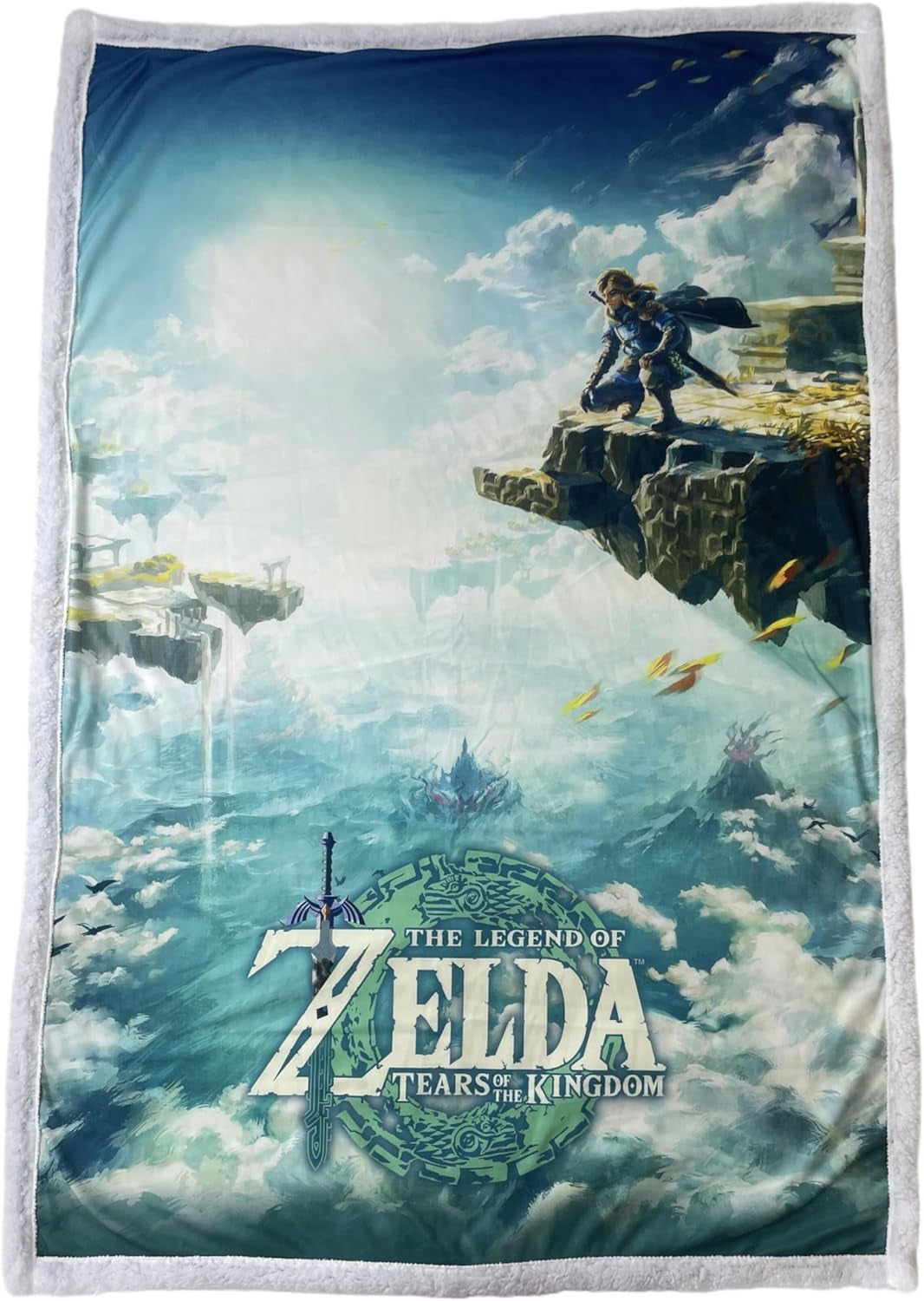Koc Zelda Sherpa - Sky Totk - 100 x 150 cm - oficjalny produkt licencjonowany, zielony, podwójne łóżka i koce HÃ”MADICT Tytuł domyślny