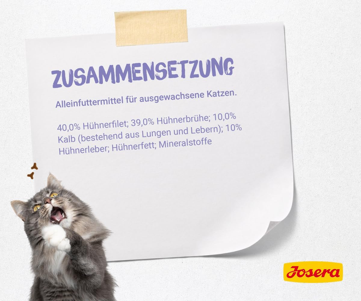 JOSERA Filet z kurczaka i cielęciny (16 x 70 g) | Dorosły | Mokra karma premium dla dorosłych kotów | Kurczak i cielęcina z 40% filetem z kurczaka | Bez zbóż | Mokra karma dla kotów w torebce świeżości | Opakowanie 16 sztuk