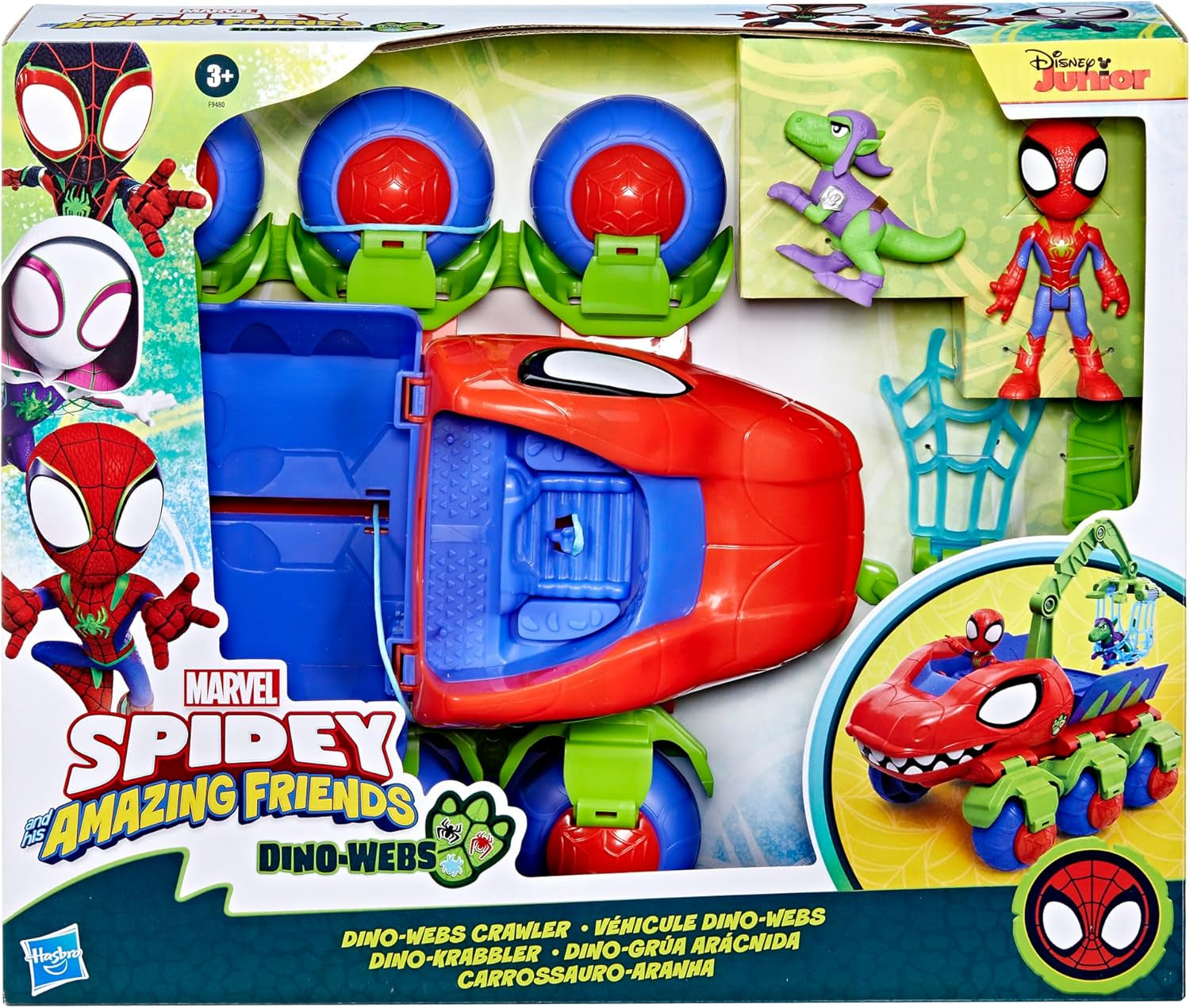 Marvel Spider-Man i jego super przyjaciele Dino Crawler Zestaw superbohaterów z figurkami Spider-Mana i Dino oraz zabawką transportową dla dzieci w wieku od 3 lat Figurki Naty Shop