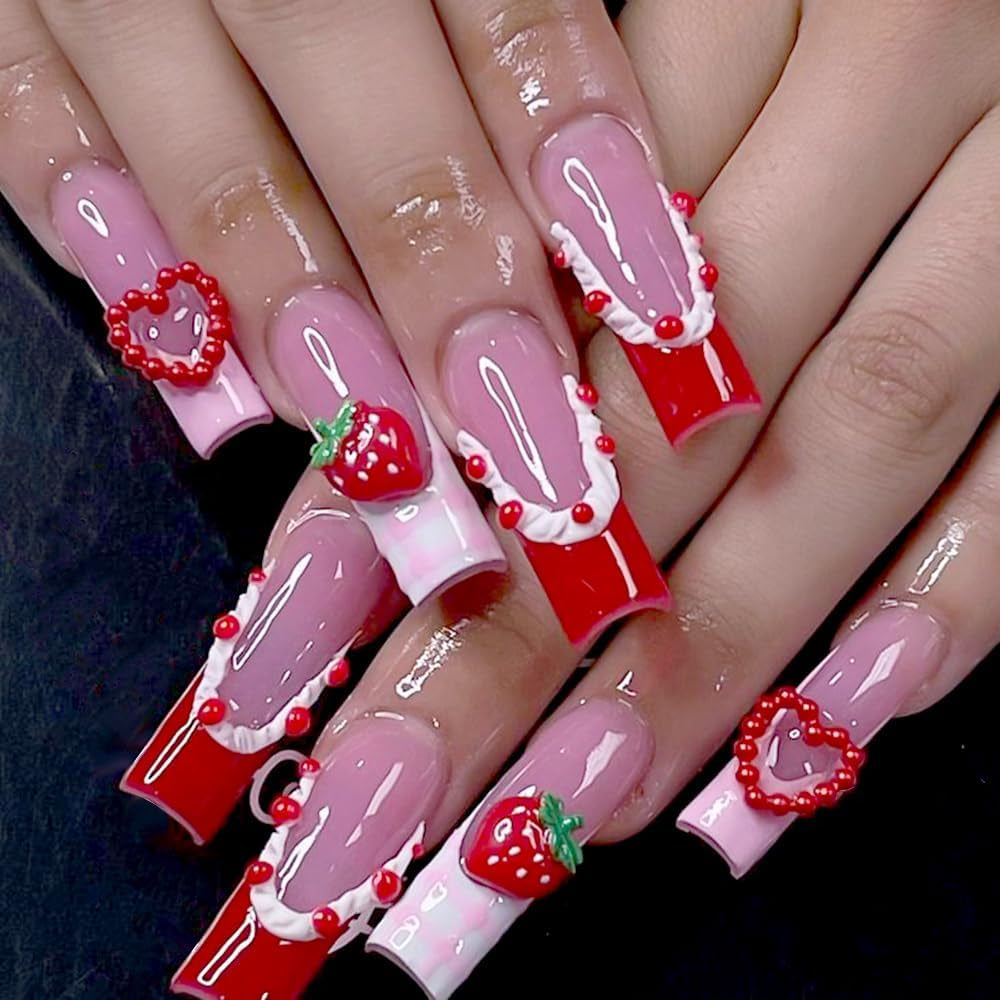 100 sztuk 3D Charms do paznokci Rosa Rot Kirsche Erdbeere Blume Nagel Charms Kamelie Rose Schmetterling Nail Art Charms Flatback Herz Schleife Charms Nägel Zubehör Mond Stern Nagelschmuck Nageldesign Anhänger