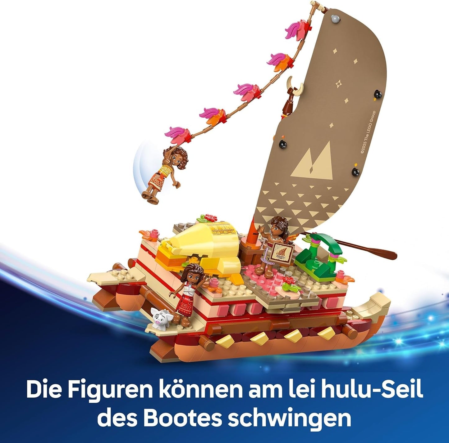 LEGO® Disney Moana 2: Tratwa przygodowa Vaiany — zabawkowa łódka z żaglami, zdejmowanym pokładem, ogniskiem i 3 minilaleczkami, w tym Loto i Moni — prezent dla dziewczynek od 6. roku życia i fanów — 43270 Zestawy do budowania Beuche den LEGO-Store