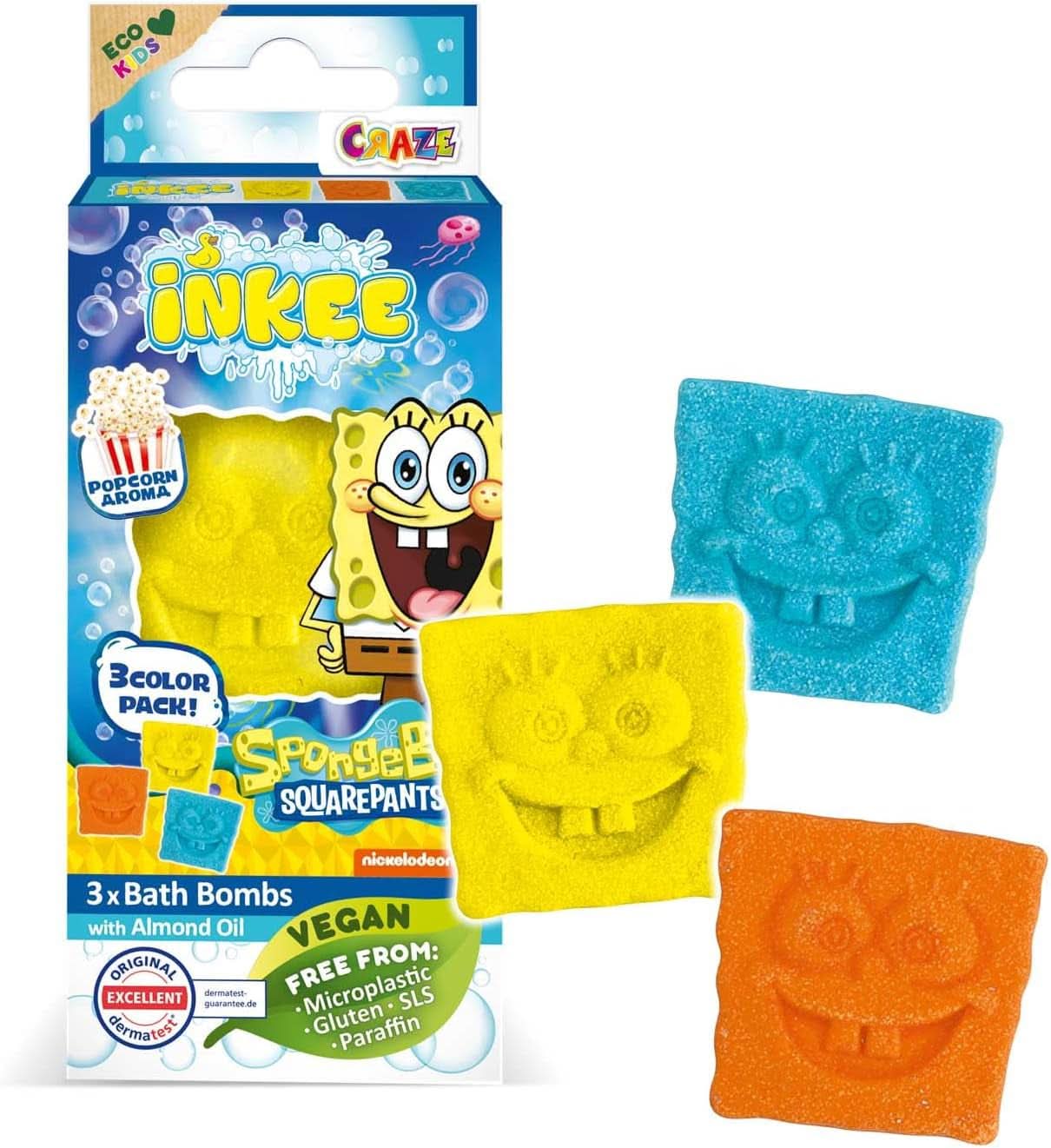 INKEE Spongebob niespodzianka bomba do kąpieli dla dzieci Spongebob Kanciastoporty kolekcjonerska 80 gramów Naty Shop zestaw 3 bomb do kąpieli Spongebob