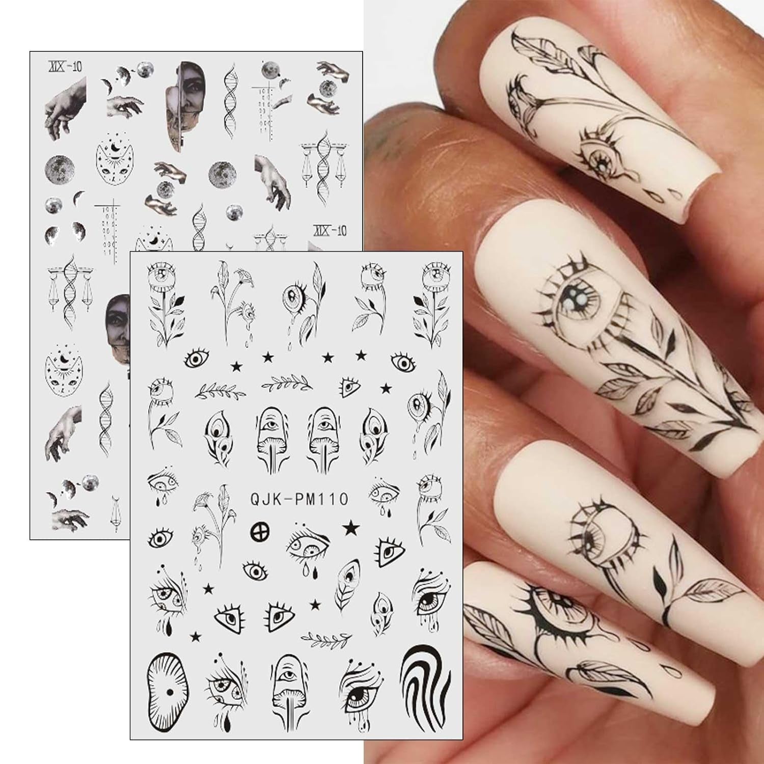 Jmeowio Nagelsticker Mond Stern Sonne 9 Blatt Nail Art Naklejka Selbstklebend Nagelaufkleber Bunte Dekoration Nageldesign Zubehör