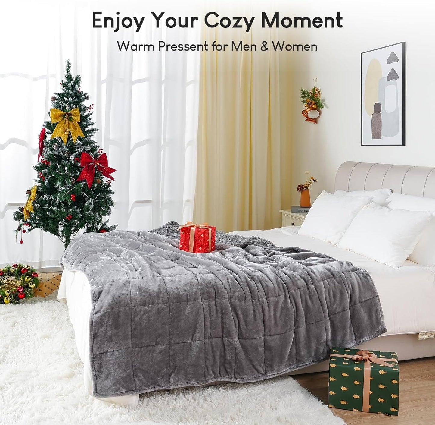 Koc obciążeniowy Cottonblue 6,8 kg Queen Size Flanelowy Shaggy Sherpa Koc obciążeniowy dla dorosłych Wygodne koce obciążane zapewniające spokój i relaks Ciężkie kołdry 152,4 x 203,2 Naty Shop Kołdry i kołdry